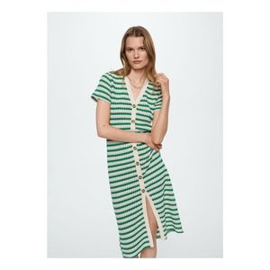 Mango Green & Cream Stripe Button-Up Midi Dress Size 2 XS